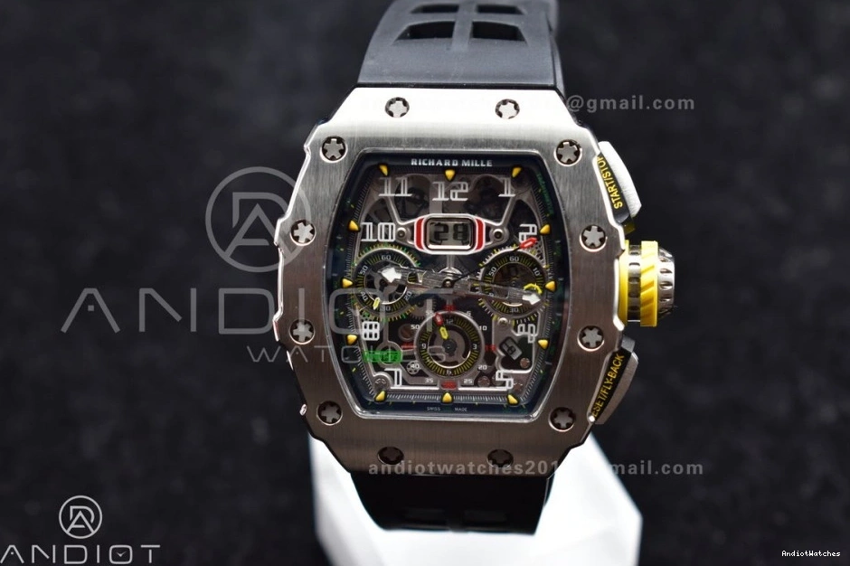 Crystal 1025 1:1 Edition A7750 RM011 Chrono Sophisticated Black on Dial Strap Rubber SS KVF Black V Best 0306